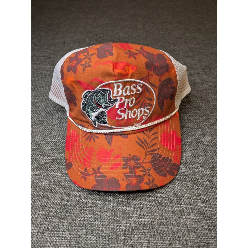 Bass Pro Shop Snapback Hat‎ Adjustable Mesh Trucker American Floral Fishing Cap